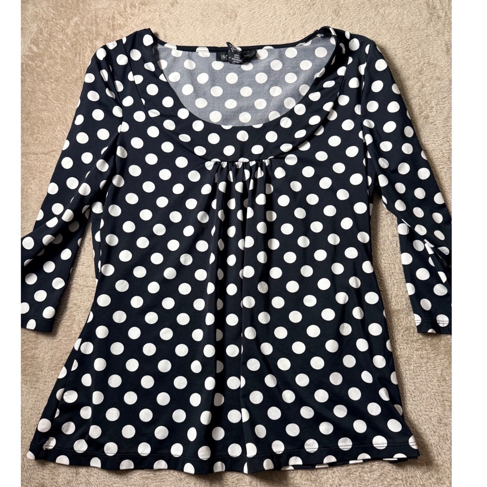 INC International Concept Black White Polka Dot Babydoll Top M Y2K Persian Mod